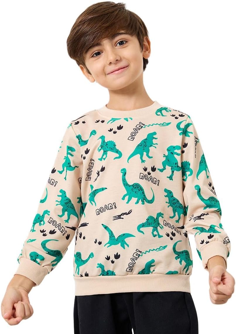 سويت شيرت بطبعة ديناصور للاولاد من ستايلي، لون بيج