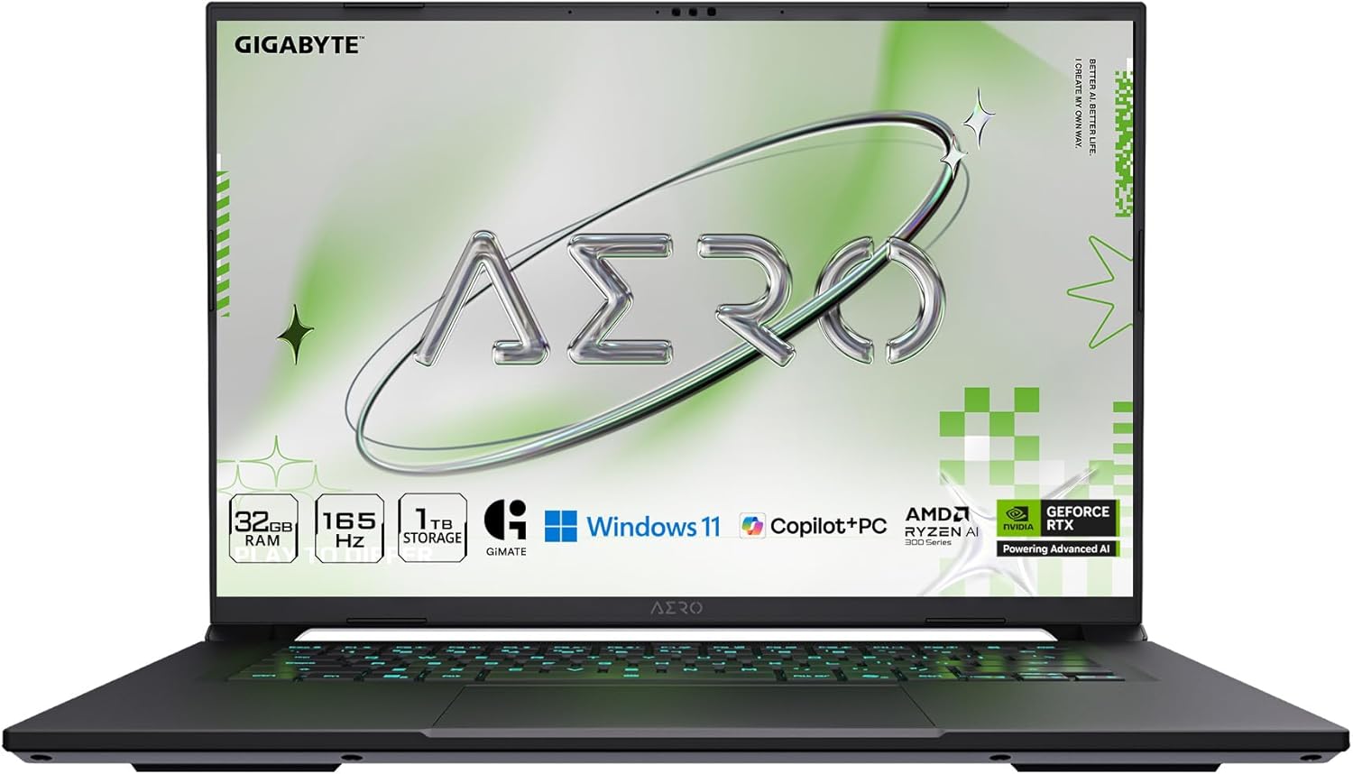 جيجابايت ايرو X16؛ كوبيلوت + كمبيوتر - 165Hz 2560x1600 WQXGA - انفيديا جيفورس RTX 5070 - AMD رايزن AI 9 HX 370-1TB SSD مع 32GB DDR5 RAM - ويندوز 11 هوم - ابيض قمري ايرو X16 2WHA3USC64DH