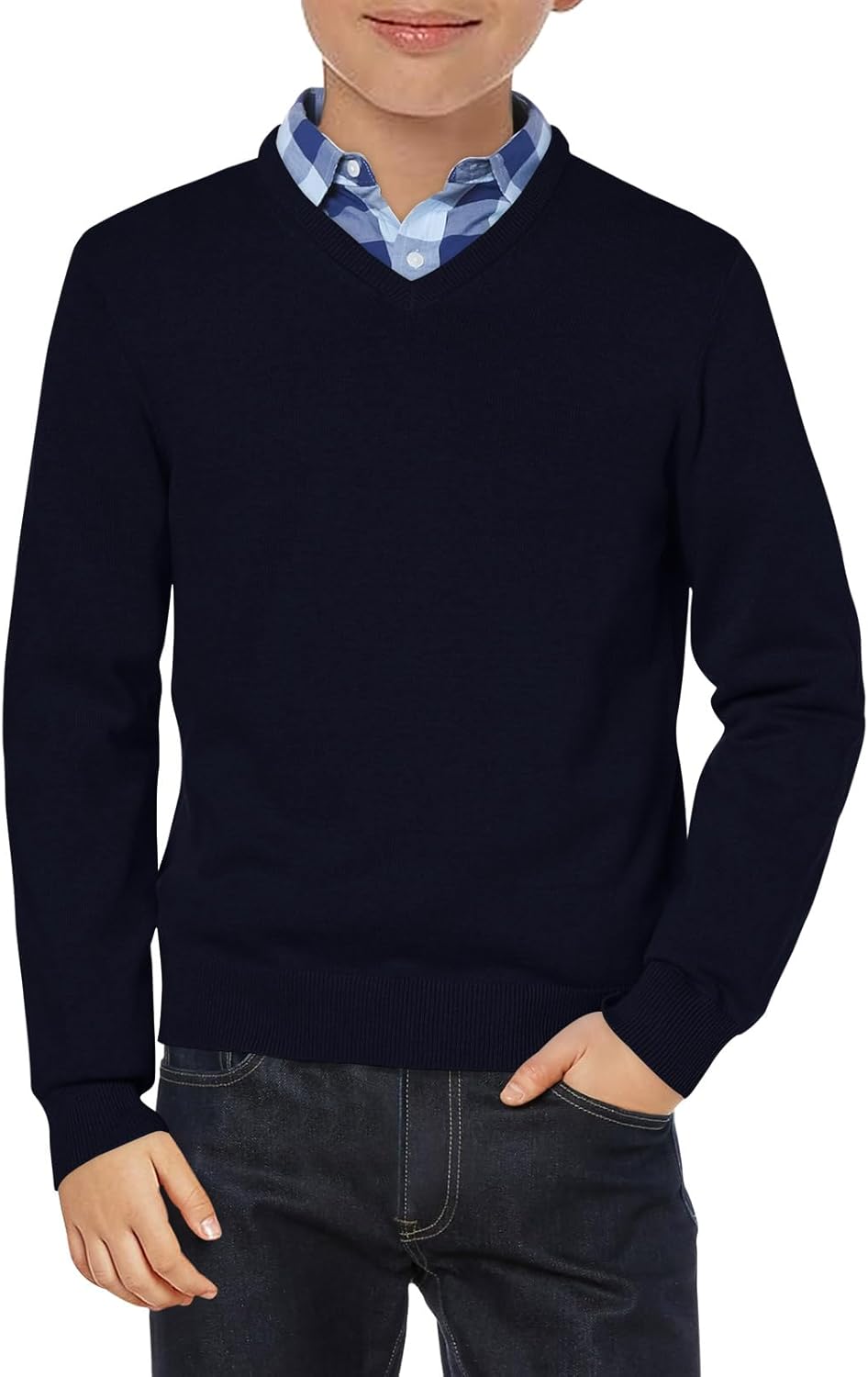 سترة زي مدرسي للأولاد بأكمام طويلة ورقبة على شكل حرف V، ملابس للخريف والشتاء 5-14 سنة من هالو مونينج