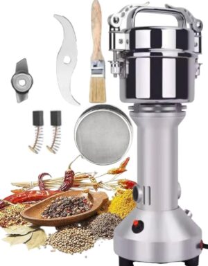 مطحنة قهوة كهربائية مطحنة توابل بهارات مطحنة حبوب قوية 1200 واط بسعة طحن 200 جرام تعمل على 220 فولت مع قطع غيار اضافية وفرشاة تنضيف