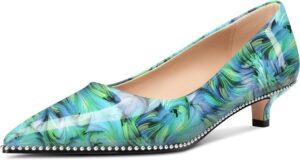 حذاء للنساء بكعب منخفض ومقدمة مدببة مزين بالخرز بكعب صغير 3.5 سم سهل الارتداء ومريح للعمل والمناسبات الرسمية من اتشكول، فضي