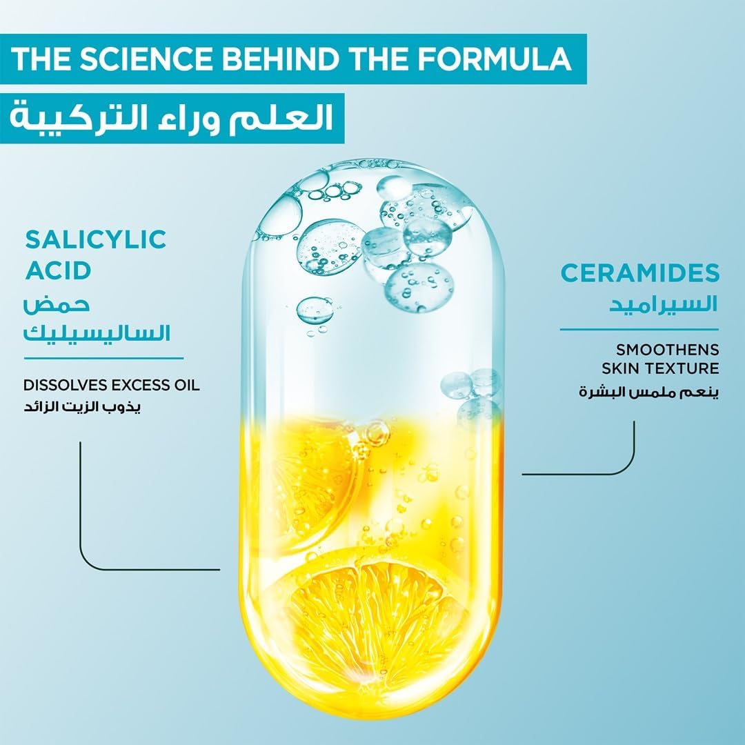 غارنييه فاست كلير غسول لطيف للوجه – تنظيف عميق وترطيب مكثف للبشرة المعرضة لظهور حب الشباب – غني بحمض الساليسيليك والسيراميدات – خالٍ من الكبريتات والعطور، 250 مل