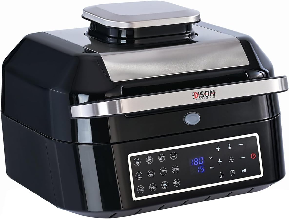 مقلاة هوائية مصنوعة من الستيل الاسود بـ12 وظيفة وسعة 6.5 لتر وقدرة 1800 واط من اديسون