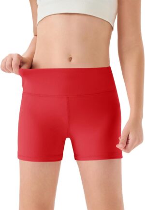 Haloumoning Girls Athletic Shorts Kids High Waisted Yoga Dance Biker Shorts Comfy Gymnastics Shorts 5-14Y