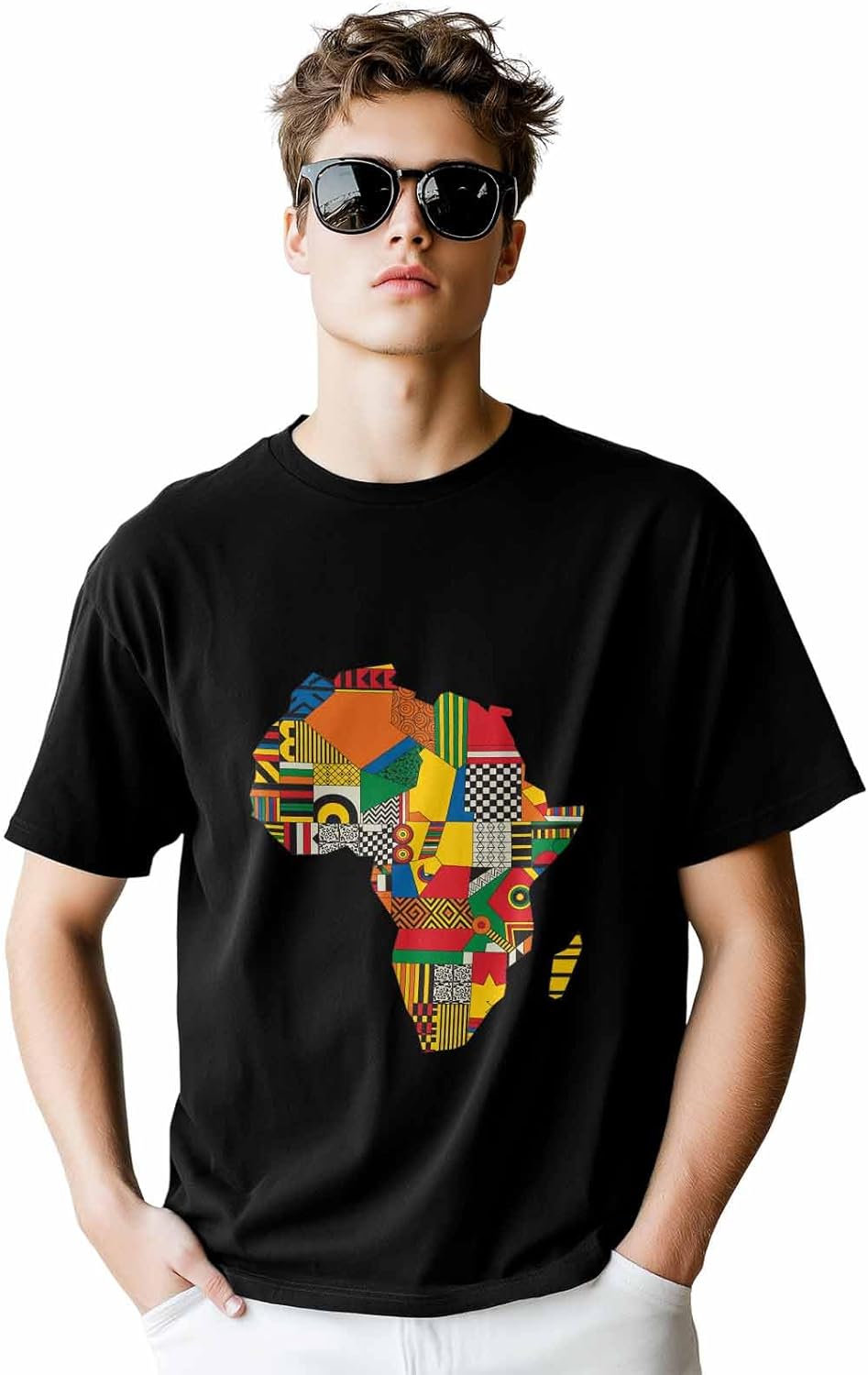 تي شيرت رجالي من القطن بأكمام قصيرة مطبوع عليه لوحة أفريقية تجريدية