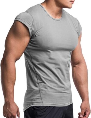 Mens Muscle Cut T-Shirt Short Sleeve for Bodybuilding Gym Workout Tee Tops Cotton