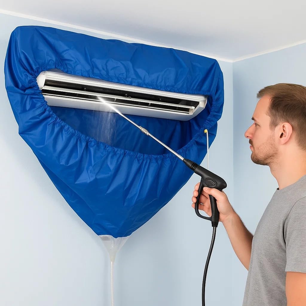 كيس غطاء تنظيف مكيف سبليت يثبت على الحائط، أنبوب مياه بطول 3.2 متر، مجموعة واقية للتنظيف من الغبار، قماش آمن غير سام، حجم كبير يصل إلى 36000 وحدة حرارية بريطانية