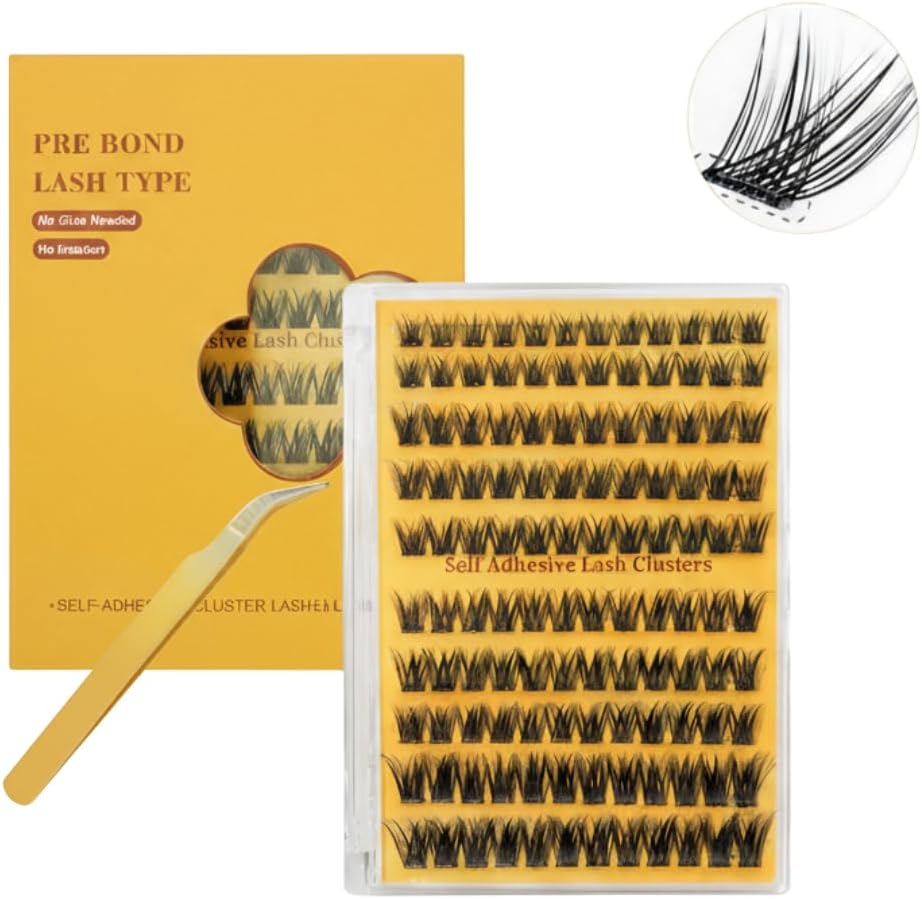 رموش ذاتية اللصق، 120 قطعة رموش ذات مظهر طبيعي، لا حاجة للصمغ، رموش قابلة لإعادة الاستخدام، مصنوعة من شعر صناعي على شكل خصلات، لون أسود