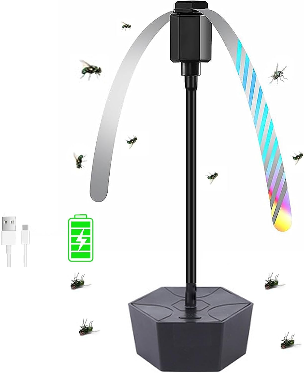 مراوح ذباب للطاولات قابلة لاعادة الشحن، مراوح ذباب للطعام، ترابيزة محمولة تحافظ على الذباب بعيدا، مرنة طاردة للذباب، مراوح للطاولات الخارجية مع دوران ثلاثي الابعاد