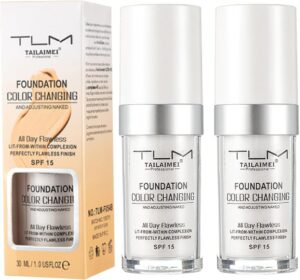 كريم أساس متغير اللون تي ال ام - تغطية خالية من العيوب، تركيبة خفيفة الوزن، يتكيف مع لون البشرة، يخفي التجاعيد والخطوط، مرطب ويدوم طويلا، غطاء كونسيلر أساس كريم بي بي من قطعتين