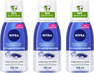 مزيل مكياج العين بتأثير مزدوج لحماية الرموش الحساسة من نيفيا، 3×125 مل