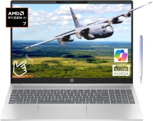 لابتوب اتش بي بافليون بشاشة لمس 16 بوصة، WUXGA (1920×1200)، وحدة AMD رايزن 7 8840U؛ 16GB LPDDR5، رام 6400Mhz؛ 1TB PCIe SSD، كمبيوتر كوبايلوت، واي فاي 6 كاميرا ويب 1080p، ويندوز 11 هوم، بقلم ستايلس