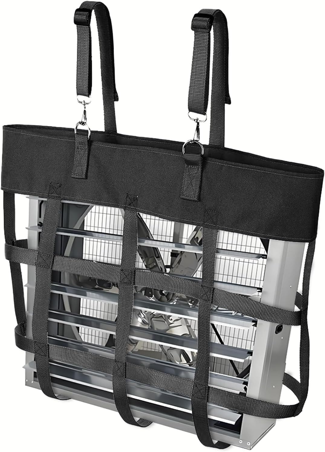 حامل مروحة للاستخدام المستقر والحظيرة من الميكاكوز - حقيبة شبكية معلقة من النايلون مع خياطة معززة، نظام تثبيت امن لمراوح كشك الخيول ومعدات التهوية والمرافق الزراعية