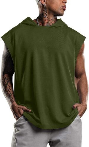 سيور تي شيرت بدون اكمام بقلنسوة للرجال للتمارين الرياضية واللياقة البدنية وصالة الالعاب