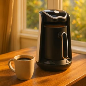 ماكينة تحضيرالقهوة التركية سعة 500 مل و قوة 600 واط، وعاء قهوة كهربائي لاسلكي قابل للإزالة، زر تشغيل ذكي يعمل بضغطة واحدة، ماكينة صنع القهوة التركية كهربائية بطلاء مانع للالتصاق، اسود/أبيض