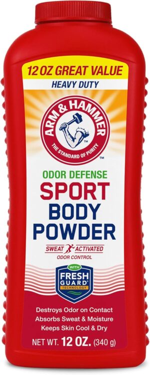بودرة الجسم الرياضية للرجال والنساء من ارم ند هامر، ملمس منعش، خالية من التلك، خالية من الألومنيوم، توفر حماية من الروائح الكريهة مع صودا الخبز
