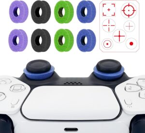 MYSTICHOME 8 Pack Precision Rings Aim Assist for PS5, for PS4, Compatible with Xbox Controllers Accessories– Control with Soft Silicone Rings – Compatible with Fortnite & FPS Games,Purple+Black+Green+