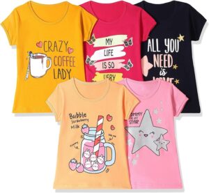 تيشيرت للبنات مطبوع على الصدر بقصة عادية من تي 2 اف