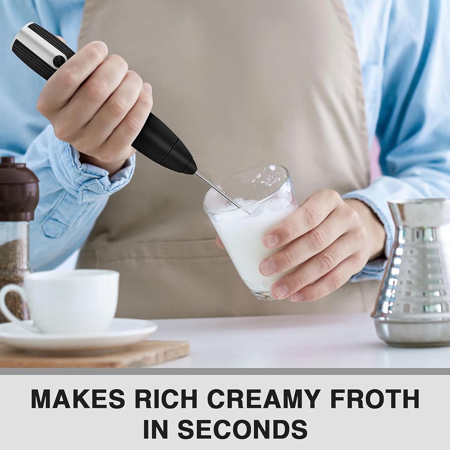خلاط يدوي 2 في 1 من دي اتش بي تيك، خلاط يدوي كهربائي مع 2 راس تقليب ودعامة، 3 سرعات، قابل لاعادة الشحن بمنفذ USB، صانع رغوة الحليب، مضرب البيض، خلاط كهربائي للقهوة والسموذي والكريمة والخبز والكيك 16 719nwArRA+L. AC SL1500