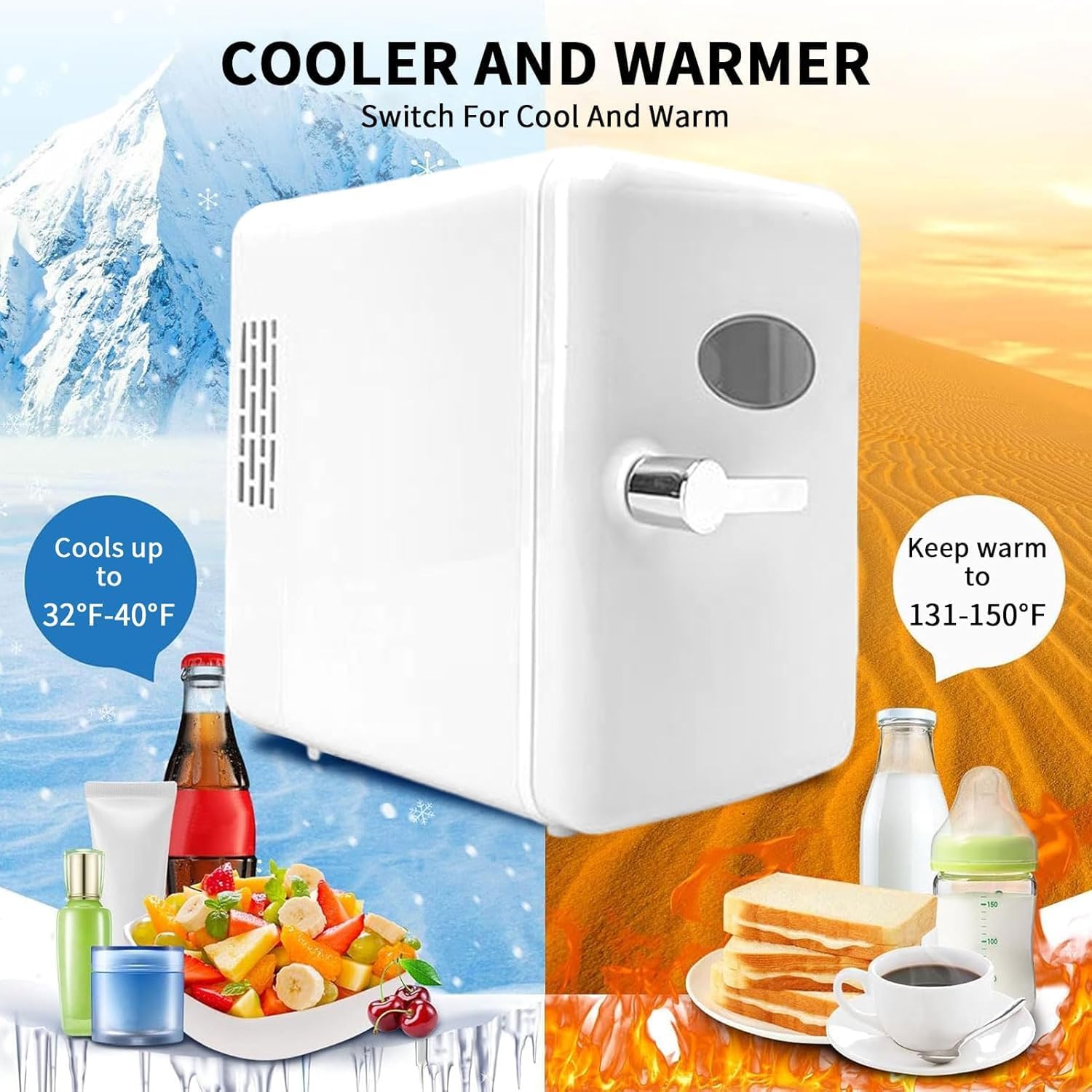 Mini Fridge, Portable Mini Fridge 6-Can Travel Compact Refrigerator, AC/DC Portable Thermoelectric Cooler and Warmer, for Food, Drinks, Skincare, Beauty & Breast Milk, Travel, and Car (Beige-F) 9 71C40OKkzTL. AC SL1500
