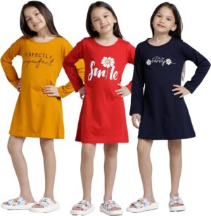 تي 2 اف ثوب نوم كاجوال من القطن بطول الركبة وشبه ملائم للبنات (GLS-GOWN-07_متعدد الالوان_9-10 سنوات)