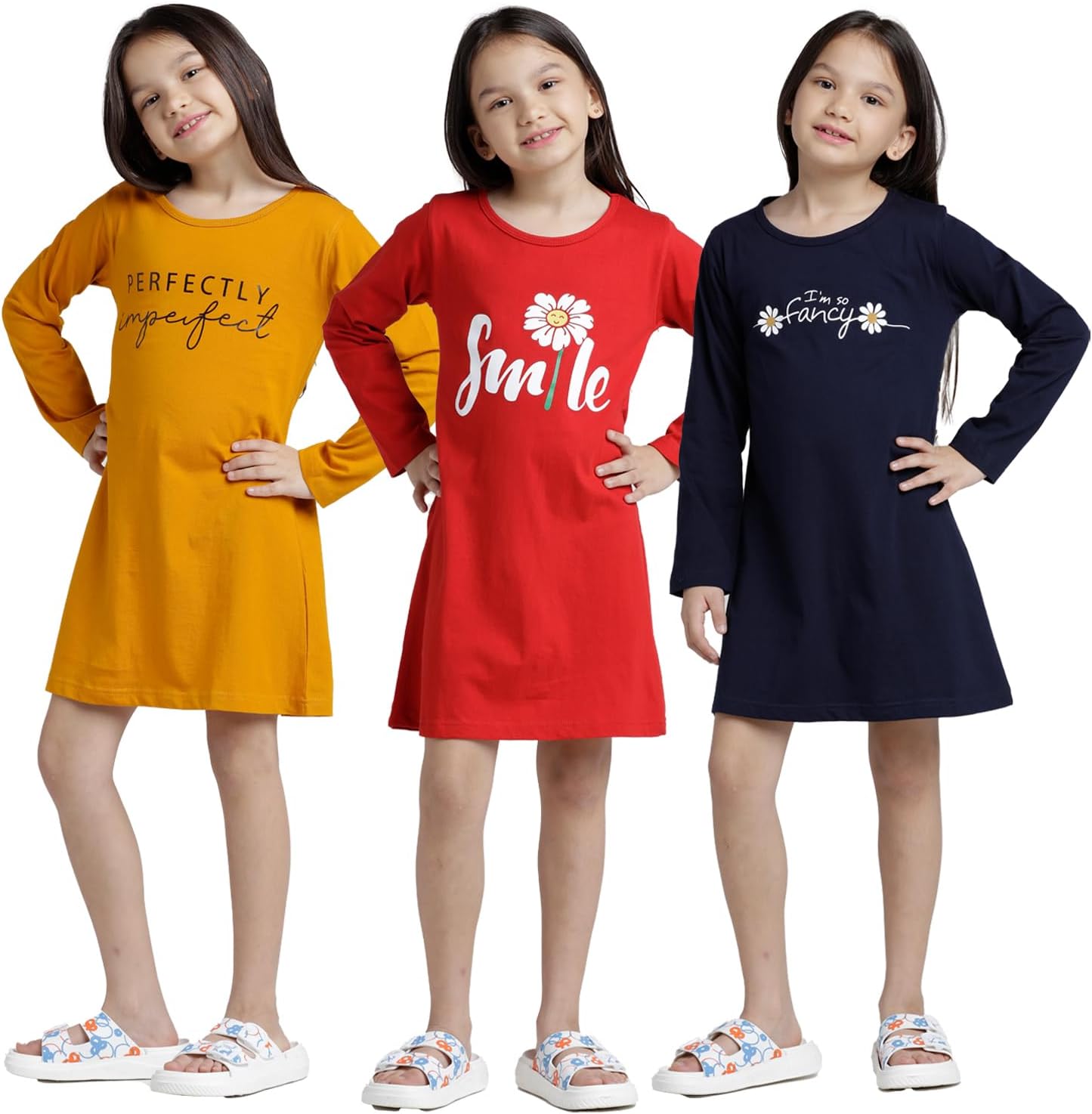 تي 2 اف ثوب نوم كاجوال من القطن بطول الركبة وشبه ملائم للبنات (GLS-GOWN-07_متعدد الالوان_9-10 سنوات)