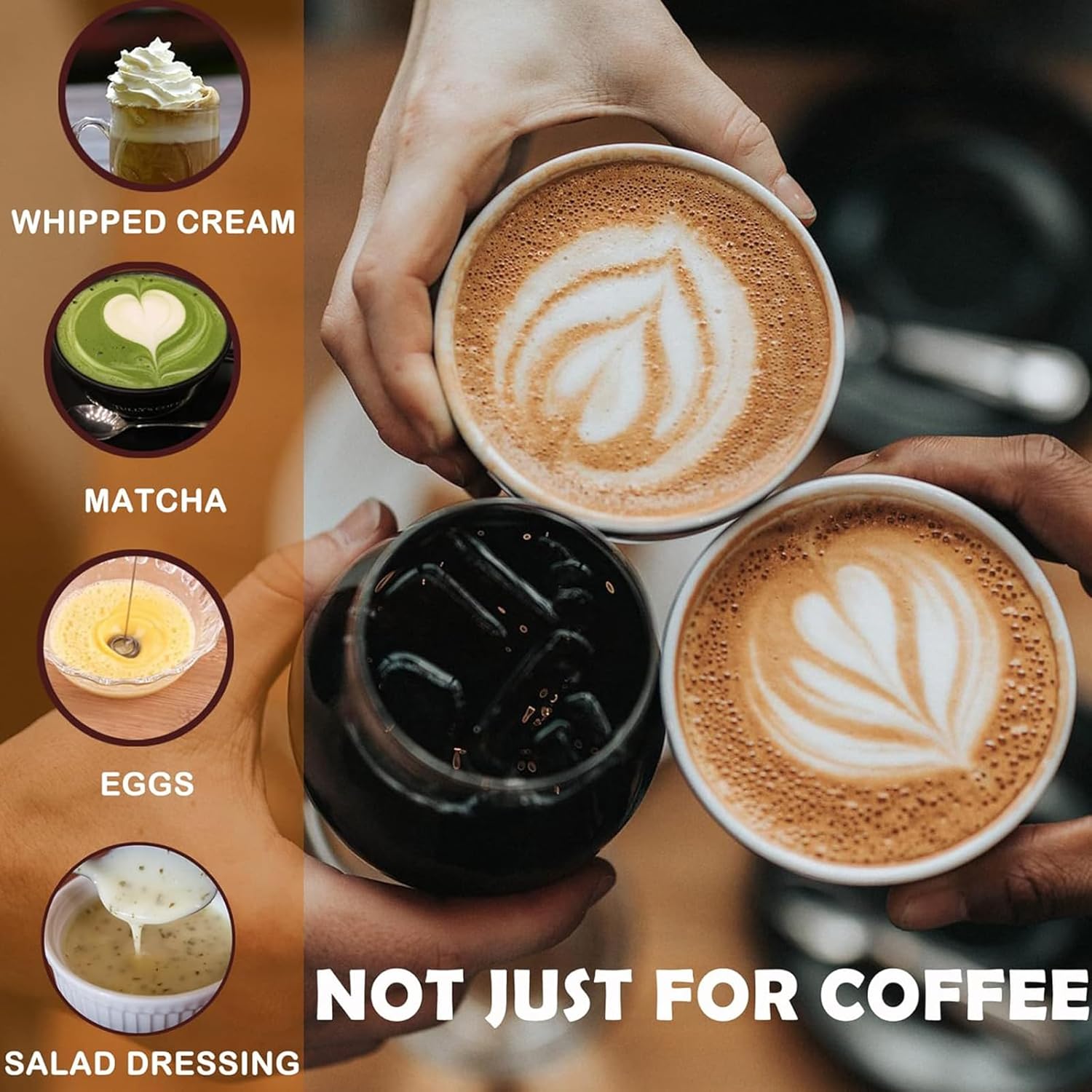 خلاط يدوي 2 في 1 من دي اتش بي تيك، خلاط يدوي كهربائي مع 2 راس تقليب ودعامة، 3 سرعات، قابل لاعادة الشحن بمنفذ USB، صانع رغوة الحليب، مضرب البيض، خلاط كهربائي للقهوة والسموذي والكريمة والخبز والكيك 15