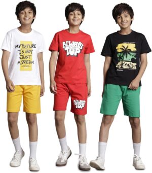 ملابس BYS-TSRT-SHRTS-03 للأودلا، طقم مكون من تي شيرت بكتف منسدل وشورت من تي 2 اف (عبوة من 3 قطع)