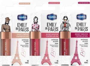 فازلين عبوة مزيج زيت الشفاه من اكس ايميلي ان باريس، ملمع شفاه ملون لشفاه اكثر امتلاءا (متعدد الالوان - عبوة مختلطة)