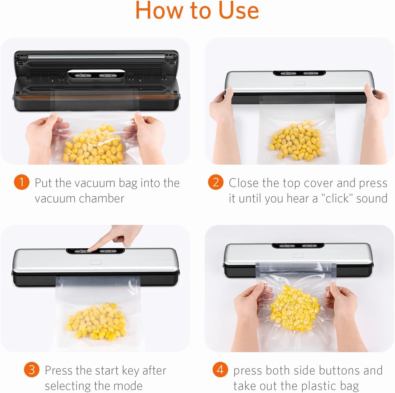 ماكينة تفريغ الهواء من تيريفي، ماكينة حفظ الطعام بتفريغ الهواء مع خيارات تلقائية ويدوية، 5 في 1 لحفظ الطعام مع اوضاع جافة ورطبة، اضواء مؤشر LED، تصميم صغير 15