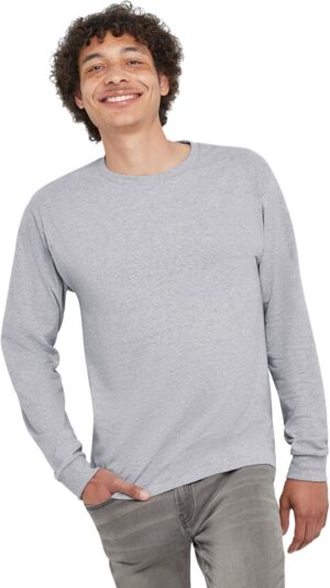 تيشيرت اسنشيالز بأمام طويلة للرجال من هانس عبوة اقتصادية 4 قطع مجموعة بأكمام ورقبة دائرية بدون طوق