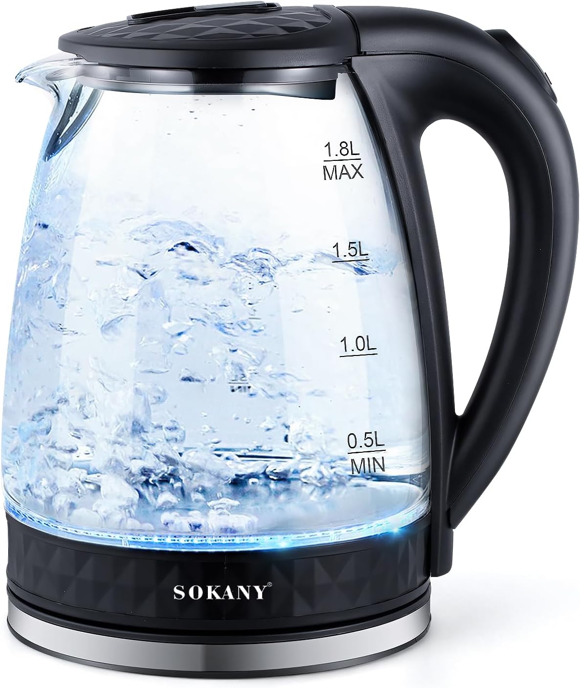 SOKANY 1500W Electric Kettle,2L Capacity,Quick Boiling, Lightweight Design, 360°Cordless Power Base, Auto Shut-Off, Boil-Dry Protection, Concealed Heating Plate