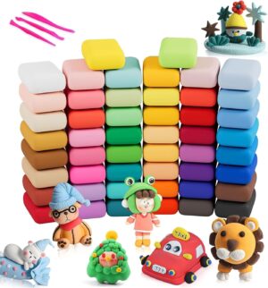 مجموعة صلصال تشكيل يجف بالهواء مع 3 أدوات نحت للأعمال اليدوية وتعليم الأطفال من لينجي، 48 لون بلاستيسين