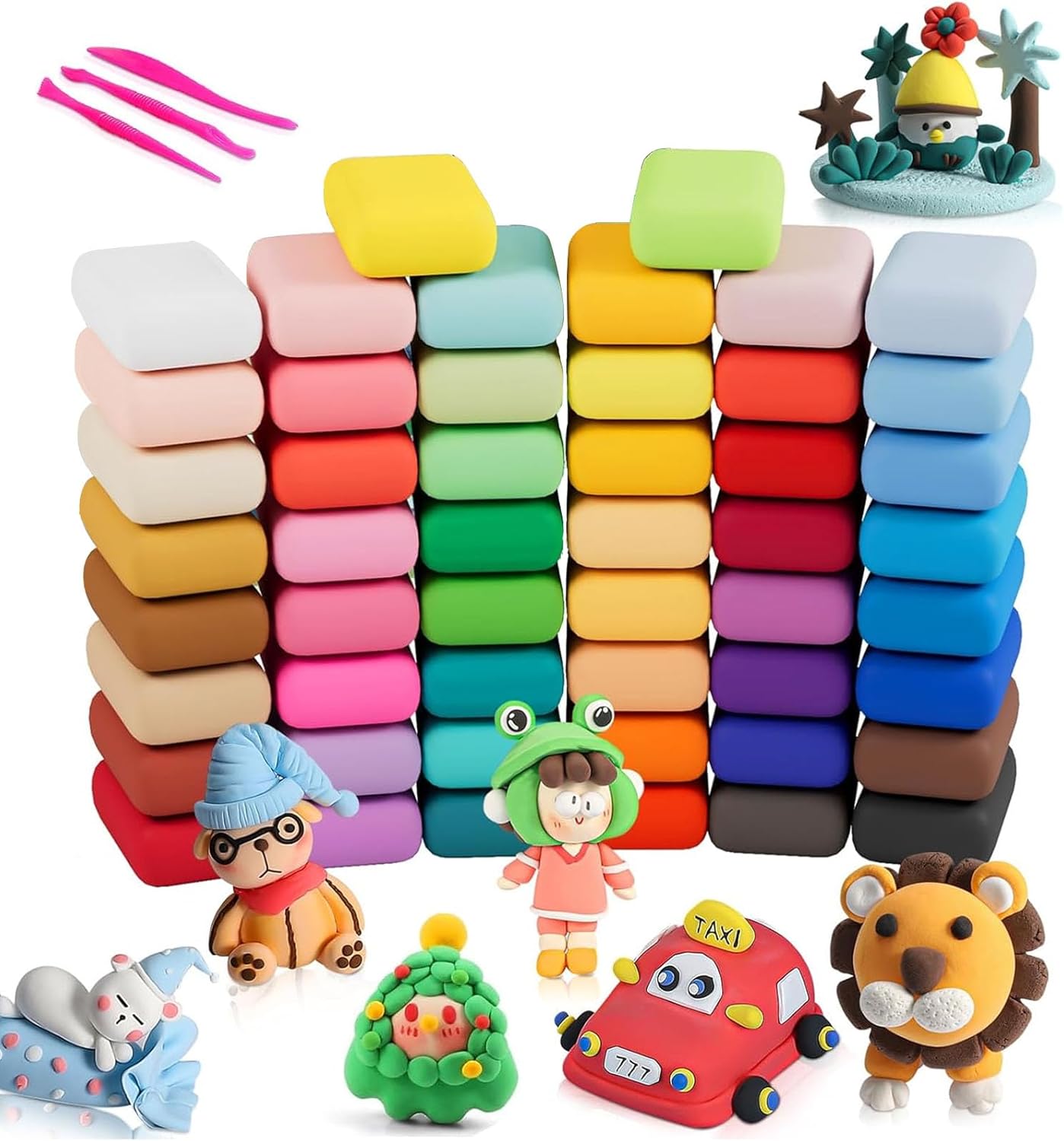 مجموعة صلصال تشكيل يجف بالهواء مع 3 أدوات نحت للأعمال اليدوية وتعليم الأطفال من لينجي، 48 لون بلاستيسين