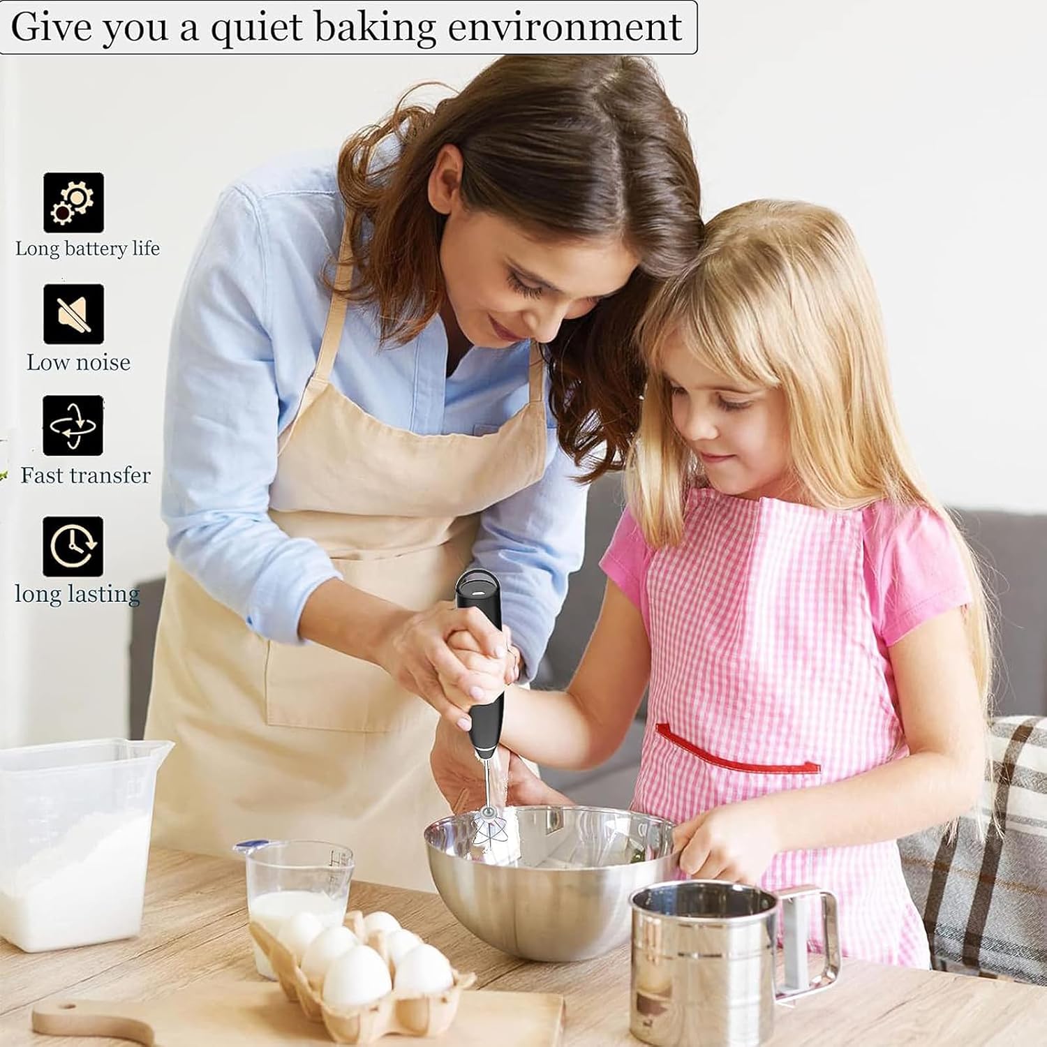 خلاط يدوي 2 في 1 من دي اتش بي تيك، خلاط يدوي كهربائي مع 2 راس تقليب ودعامة، 3 سرعات، قابل لاعادة الشحن بمنفذ USB، صانع رغوة الحليب، مضرب البيض، خلاط كهربائي للقهوة والسموذي والكريمة والخبز والكيك 14 71SvE7cg0JL. AC SL1500