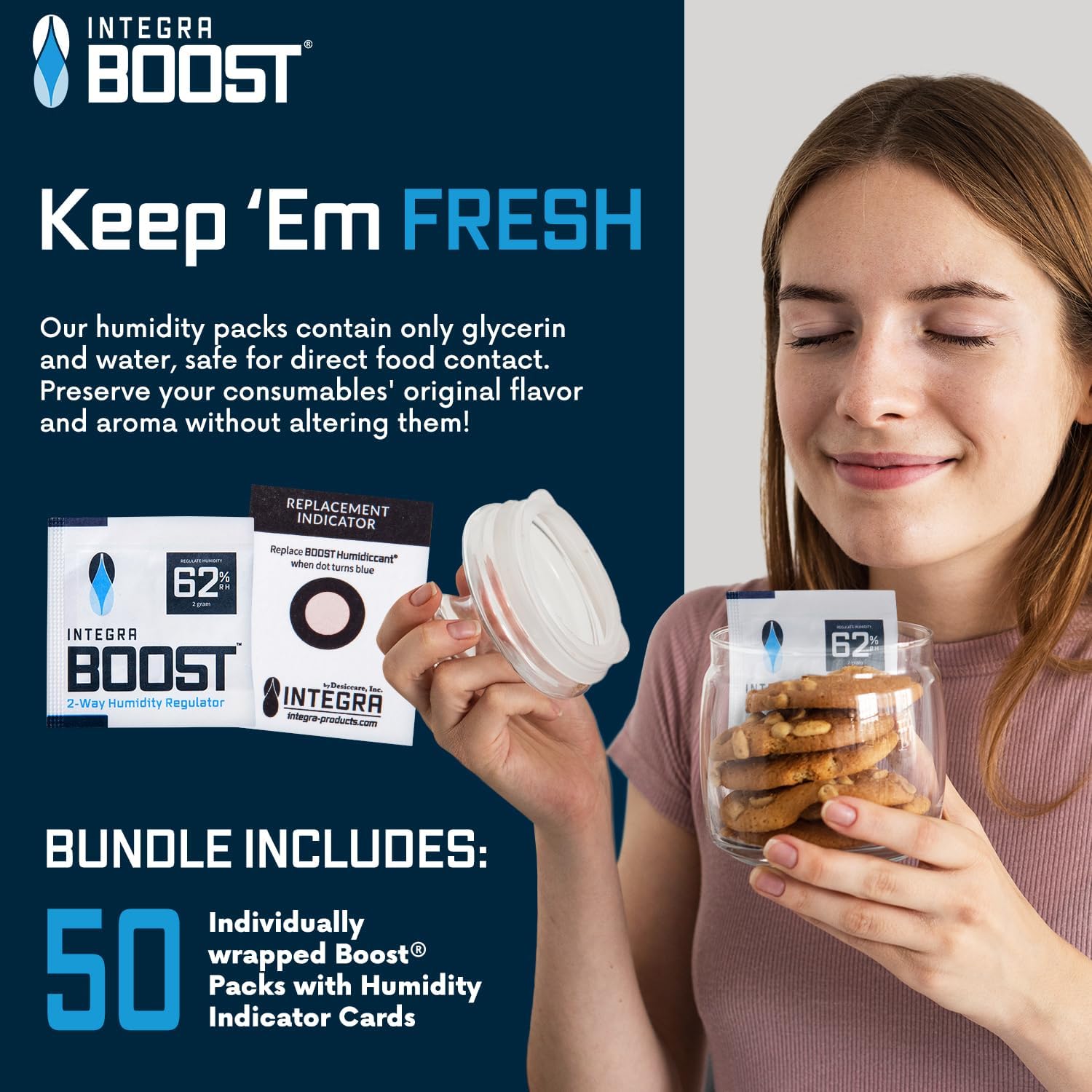 انتجرا بوست - مستوى رطوبة نسبية 62% - حجم 2 جرام - حزمة تحكم في الرطوبة ثنائية الاتجاه - تتضمن بطاقات مؤشر بديلة - حزمة موازنة الرطوبة لتخزين الطعام والحفاظ على الاعشاب، تحمي 1/4 اونصة، (50 قطعة) 16 71UudO3yZeL. AC SL1500