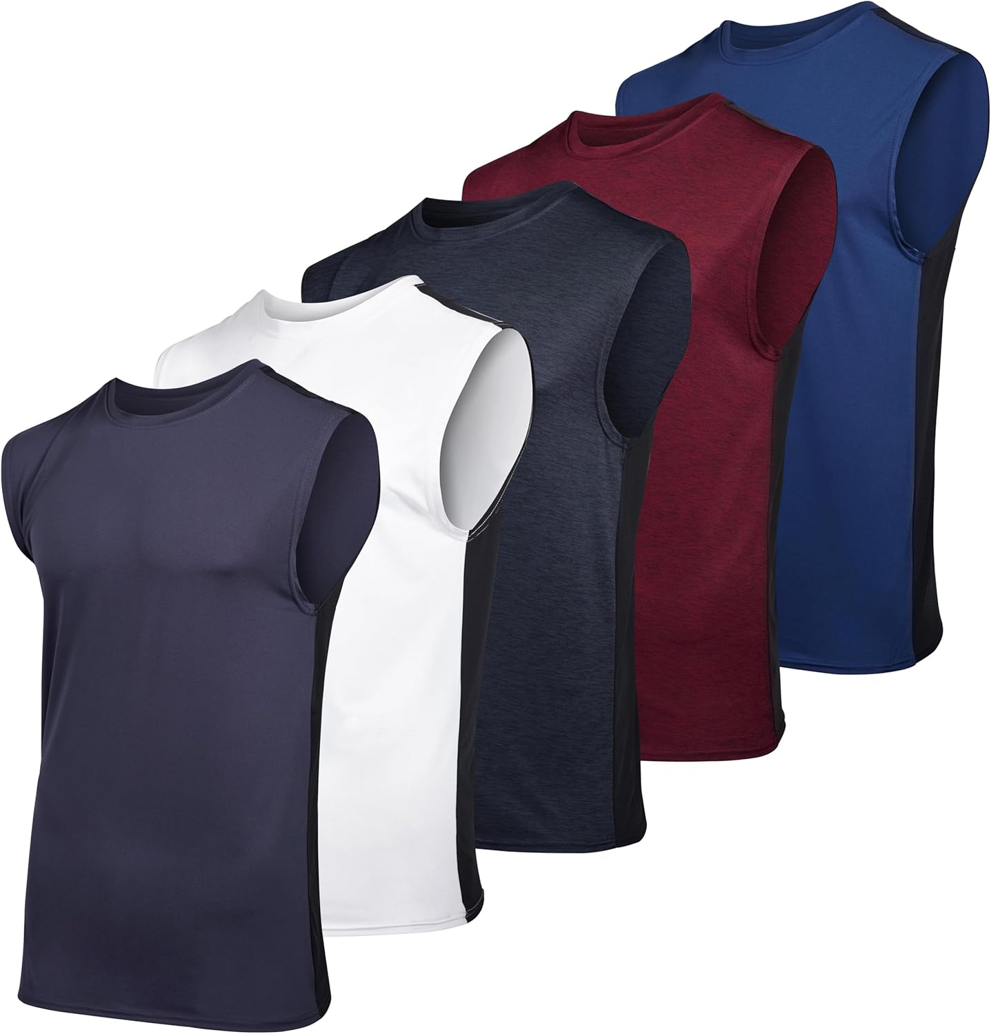 عبوة من 5 قطع من ريل اسينشالز: قمصان رياضية شبكية بدون اكمام اكتيف تك للرجال - ملابس رياضية للتمرين والتدريب