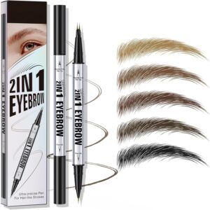 قلم حواجب مايكرو بليدينغ 2 في 1 مزدوج الاطراف مع راس شوكة وفرشاة دقيقة، يخلق حواجب طبيعية تشبه الشعر، مقاوم للماء، يدوم طوال اليوم، تشكيل محدد (اسود وبني)