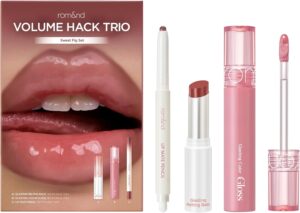 rom&nd Volume Hack Trio Sweet Fig Set | Korean Lip Combo for Plush, Hydrating & Glossy Lips | 3-in-1 Kit with Niacinamide Balm