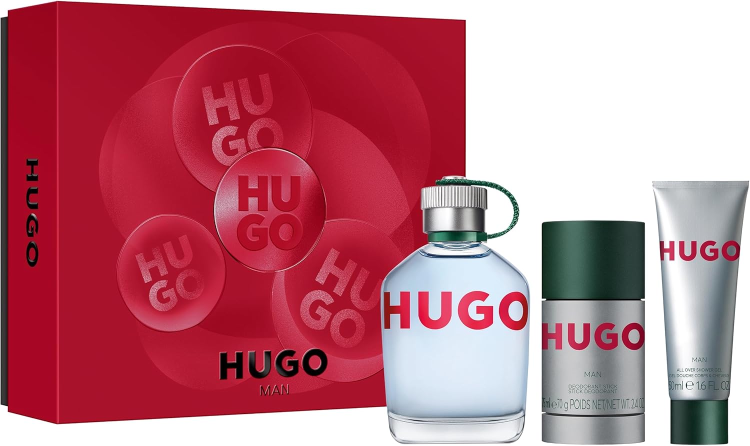 مجموعة هدايا ثلاثية او دي تواليت للرجال من هوغو للرجال ومزيل عرق ستيك وجل استحمام