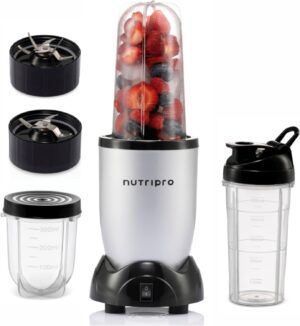 خلاط نيوتري برو 500 واط | خلاط عصارة وماكينة صنع السموذي (فضي، 3 مرطبانات) - ضمان لمدة عام