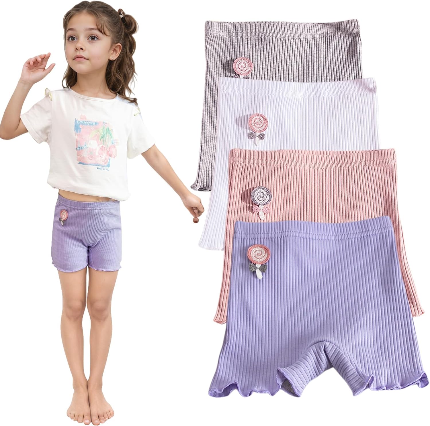 شورتات قطن صيفية للبنات الصغيرات جيدة التهوية ومريحة تحت الفستان من زوني، مناسبة للحركات الرياضية وركوب الدراجة، عبوة من 4 قطع