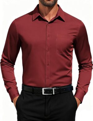قميص رسمي عملي سادة بأزرار أمامية وأكمام طويلة بقصة عادية للرجال من كوفاندي
