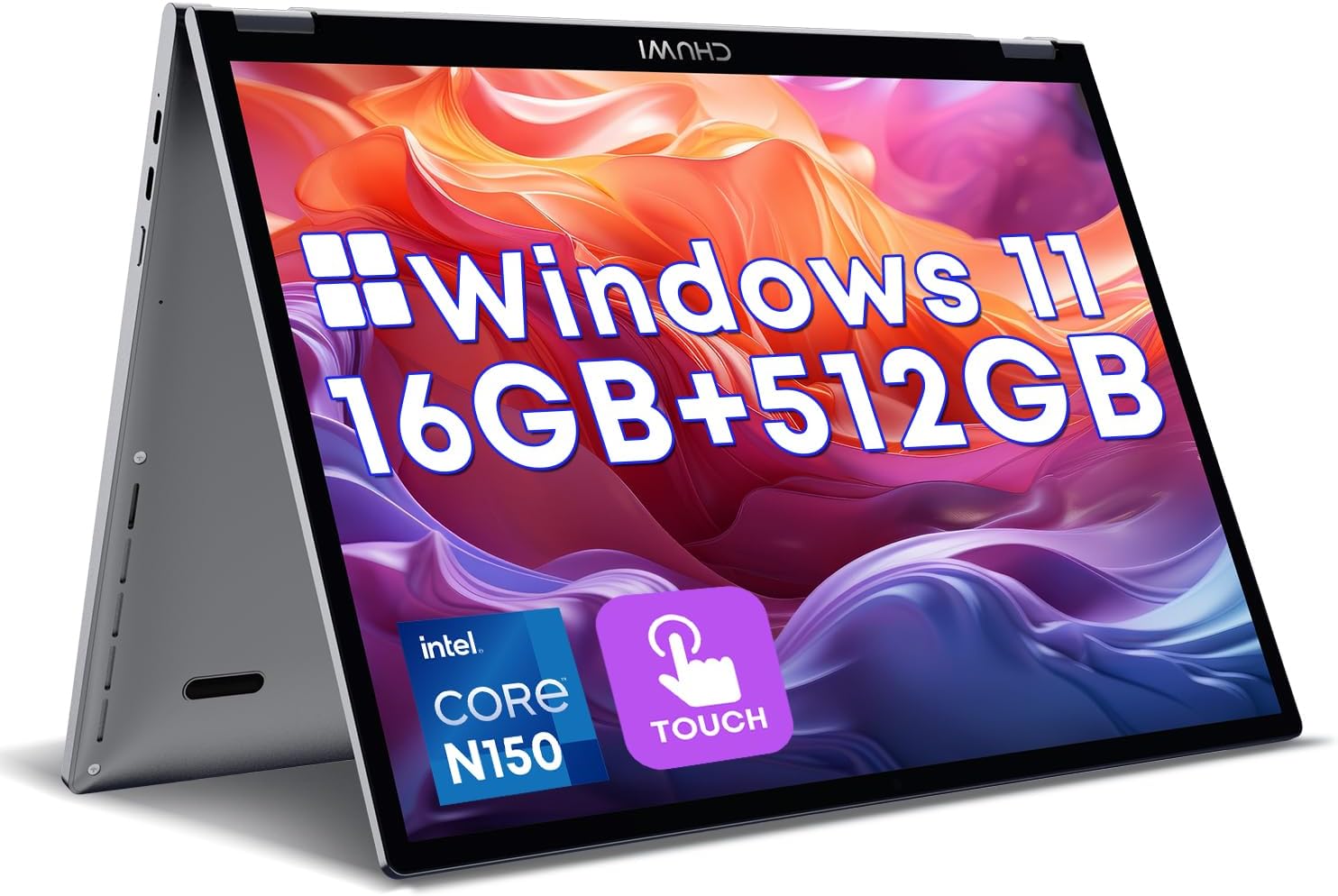 تشو وي لابتوب ميني بوك اكس 2 في 1، انتل N150 (بيتس N100/N95)، 16GB RAM 512GB SSD، شاشة لمس 10.5 انش ويندوز 11، FHD 1920×1200 IPS، كيبورد باضاءة خلفية، واي فاي 6، بلوتوث 5.2، مروحة