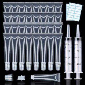 اموريكس 50 قطعة من انابيب ملمع الشفاه سعة 20 مل، حاويات بلسم الشفاه الفارغة الشفافة القابلة لاعادة الملء، انابيب ضغط مستحضرات التجميل الناعمة لقاعدة ملمع الشفاه التي تصنعها بنفسك، جليتر وزيت منكهات مع