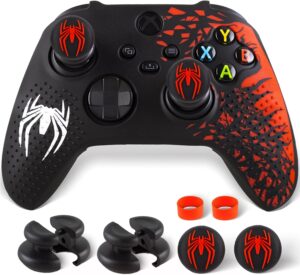 PlayRealm Silicone Skin Cover Sticker x 1 & Extender Grips x 2 for Xbox Series X/S Controller Spider Edition Red