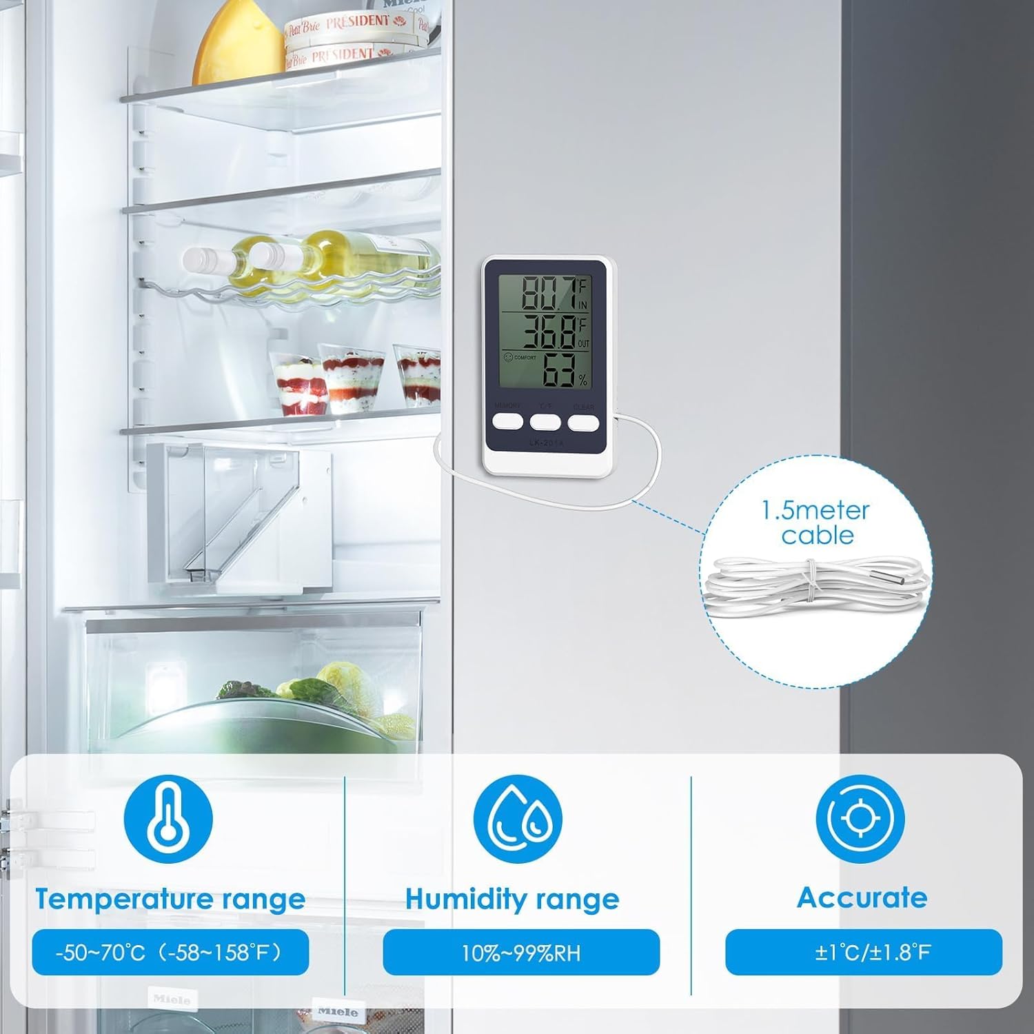 ميزان حرارة رقمي للثلاجة، جهاز مراقبة درجة الحرارة لاسلكي مع مستشعر مسبار، شاشة HD، تسجيلات الحد الأدنى/الاقصى، مفتاح للثلاجة والفريزر للاستخدام الداخلي والخارجي من ابوتو 11 71g1KBqQaLL. SL1500