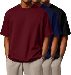 تي شيرت قطن بقصة واسعة، تيشيرتات كبيرة وطويلة بأكمام قصيرة راجلان ورقبة دائرية ضيقة من فيسيرد، مقاس كبير، مجموعة من 3 قطع