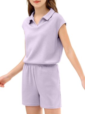 اكس ام ويلذي طقم ملابس صيفية كاجوال مكون من قطعتين مكون من تيشرت باكمام قصيرة وشورت برباط وجيوب للبنات في المدرسة