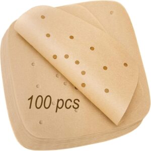 ورق برشمان للمقلاة الهوائية من ابوتو، 100 قطعة 8.5 انش بطانات مربعة مثقوبة، اوراق خبز غير لاصقة للمقلاة الهوائية، ورق برشمان للاستعمال مرة واحدة للطبخ والطهي بالبخار